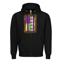 Black mardi gras usa flag leopard Zipper Hoodie - OliviaCreatesArt