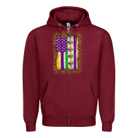 Burgundy mardi gras usa flag leopard Zipper Hoodie - OliviaCreatesArt