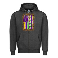 Charcoal Heather mardi gras usa flag leopard Zipper Hoodie - OliviaCreatesArt