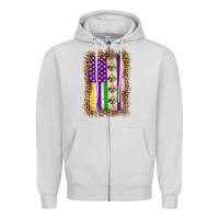Dove Grey mardi gras usa flag leopard Zipper Hoodie - OliviaCreatesArt