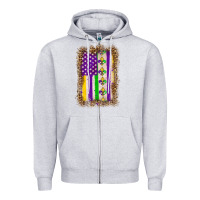 Heather Grey mardi gras usa flag leopard Zipper Hoodie - OliviaCreatesArt