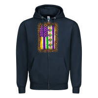 Navy mardi gras usa flag leopard Zipper Hoodie - OliviaCreatesArt