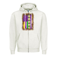 Oatmeal Heather mardi gras usa flag leopard Zipper Hoodie - OliviaCreatesArt