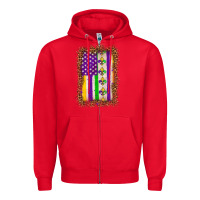 Red mardi gras usa flag leopard Zipper Hoodie - OliviaCreatesArt