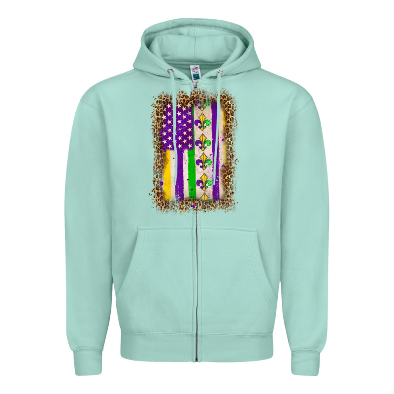 Mardi Gras Usa Flag Leopard Zipper Hoodie by OliviaCreatesArt | Teevron