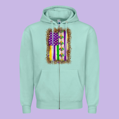 Mardi Gras Usa Flag Leopard Zipper Hoodie Designed By Oliviacreatesart