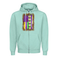 Seafoam mardi gras usa flag leopard Zipper Hoodie - OliviaCreatesArt