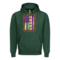 Sports Green mardi gras usa flag leopard Zipper Hoodie - OliviaCreatesArt