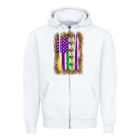 White mardi gras usa flag leopard Zipper Hoodie - OliviaCreatesArt