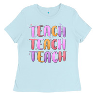 Baby Blue teach teach varsity Ladies Tee - MaliasSmallBusiness