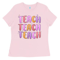 Bubblegum Pink teach teach varsity Ladies Tee - MaliasSmallBusiness