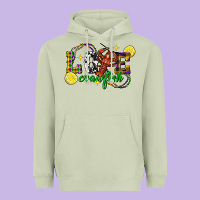 Mardi Gras Love Crawfish Heavyweight Hoodie Designed By Fadigitalartstudio