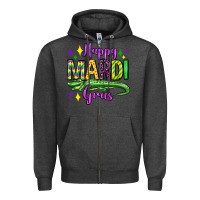 Charcoal Heather happy mardi gras alligator olivia Zipper Hoodie - OliviaCreatesArt