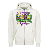 Oatmeal Heather happy mardi gras alligator olivia Zipper Hoodie - OliviaCreatesArt