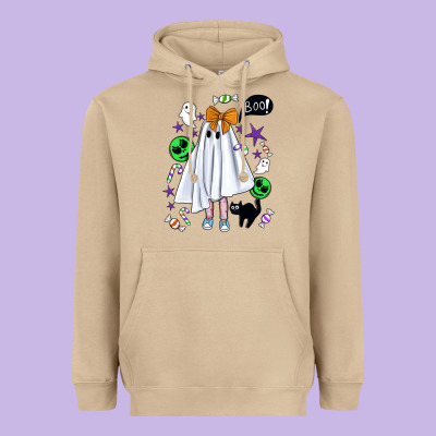 Cute Ghost Halloween Heavyweight Hoodie Designed By Bundleandbundleshop