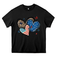 Black american flag leopard hearts Heavy Core Tee - MaliasSmallBusiness