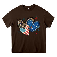 Chocolate Brown american flag leopard hearts Heavy Core Tee - MaliasSmallBusiness