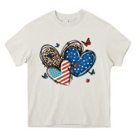 Cream american flag leopard hearts Heavy Core Tee - MaliasSmallBusiness