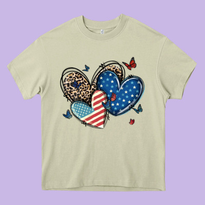American Flag Leopard Hearts Heavy Core Tee Designed By Maliassmallbusiness