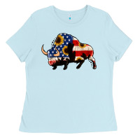Baby Blue american flag bison Ladies Tee - Jasminsmagicworld