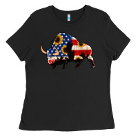 Black american flag bison Ladies Tee - Jasminsmagicworld