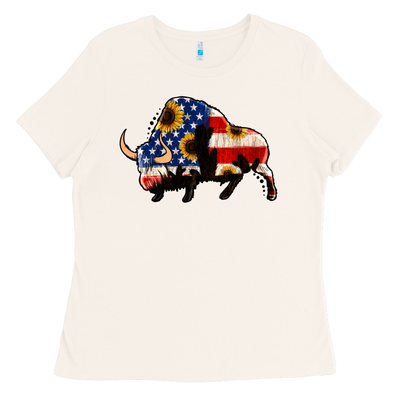American Flag Bison Ladies Tee by Jasminsmagicworld | Teevron