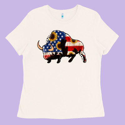 American Flag Bison Ladies Tee Designed By Jasminsmagicworld