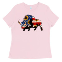 Bubblegum Pink american flag bison Ladies Tee - Jasminsmagicworld