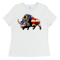 White american flag bison Ladies Tee - Jasminsmagicworld
