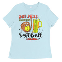 Baby Blue hot mess always stressed softball mama stanley cup Ladies Tee - MaliasSmallBusiness