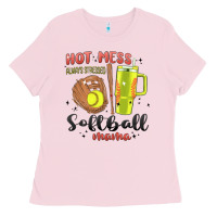 Bubblegum Pink hot mess always stressed softball mama stanley cup Ladies Tee - MaliasSmallBusiness