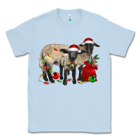 Dusty Blue Christmas Suffolk Sheep And Baby Suffolk Sheep Classic Tee - LillyAllenDesigns