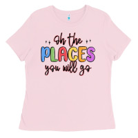 Bubblegum Pink oh the places you will go Ladies Tee - MaliasSmallBusiness