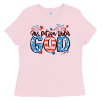 Bubblegum Pink one nation under god Ladies Tee - MaliasSmallBusiness