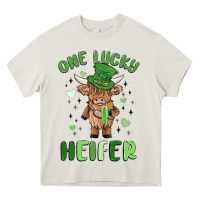 Cream one lucky heifer Heavy Core Tee - MaliasSmallBusiness