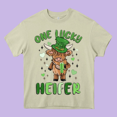 One Lucky Heifer Heavy Core Tee Designed By Maliassmallbusiness