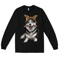 Black alaskan husky with bandeau Long Sleeve Tee - texasbilliewilder