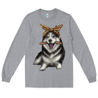 Heather Grey alaskan husky with bandeau Long Sleeve Tee - texasbilliewilder
