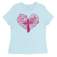 Baby Blue jesus is love heart cross valentines day Ladies Tee - MaliasSmallBusiness