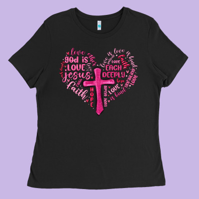 Jesus Is Love Heart Cross Valentines Day Ladies Tee Designed By Maliassmallbusiness