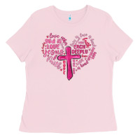 Bubblegum Pink jesus is love heart cross valentines day Ladies Tee - MaliasSmallBusiness