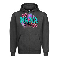 Charcoal Heather mama vibes floral Zipper Hoodie - OliviaCreatesArt