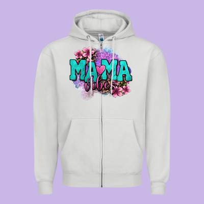 Mama Vibes Floral Zipper Hoodie Designed By Oliviacreatesart