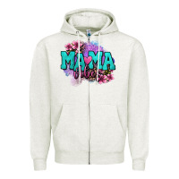Oatmeal Heather mama vibes floral Zipper Hoodie - OliviaCreatesArt