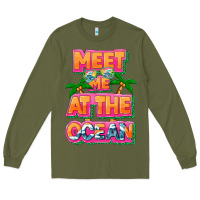 Army Green Meet me at the ocean Summer Long Sleeve Tee - NancyCooperArtShop