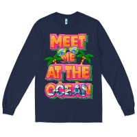 Navy Meet me at the ocean Summer Long Sleeve Tee - NancyCooperArtShop