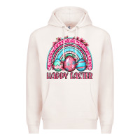Pale Pink Happy Easter eggs rainbow Premium Hoodie - OliviaCreatesArt