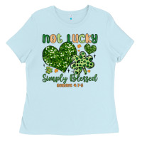 Baby Blue not lucky simply blessed Ladies Tee - MaliasSmallBusiness