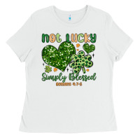 White not lucky simply blessed Ladies Tee - MaliasSmallBusiness