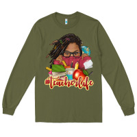 Army Green afro woman teacher life Long Sleeve Tee - NancyCooperArtShop